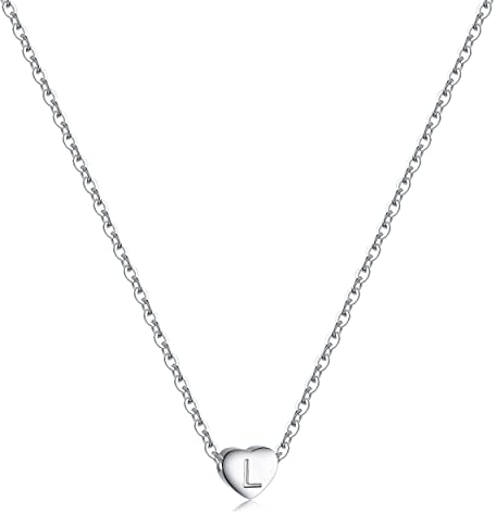 RWQIAN Silber Herz Buchstabe Kette Damen- Edelstahl Initialen Kette Alphabet L Buchstabe Kettenanhänger Halskette Geschenk 16+2