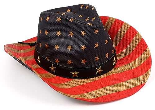 4th of July Hats Independence Day Straw Hat Western Hat American Flag Hat Decorative Summer Sun Caps for Men Women