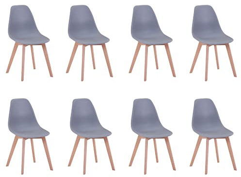 GrandCA HOME 8er Set Esszimmerstühle, Küchenstühle mit Holzbeinen, Wohnzimmerstühle hochwertige PP-Rückenlehne, Grau