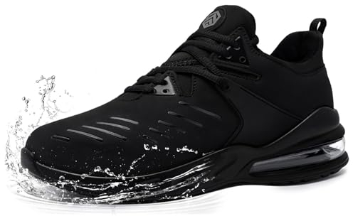 LARNMERN PLUS Sicherheitsschuhe Herren Damen Wasserdicht Arbeitsschuhe S1 Stahlkappenschuhe rutschfest Küche SRC Luftkissen Bequeme (Air Schwarz,44EU)
