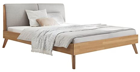 Hasena Bett Simone 25 Eiche Bianco Polsterkopfteil grau 160x200