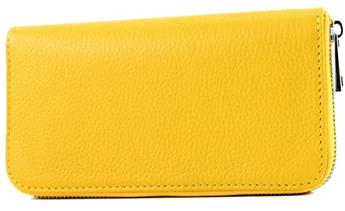 modamoda de SILBER-P02 Damen Leder Geldbörse Portemonnaie lang Handmade in Italy, Farbe:Gelb