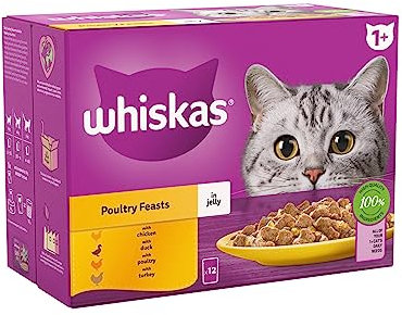 WHISKAS 1+ Cat Pouches Poultry Feasts in Jelly 12 x 85 g