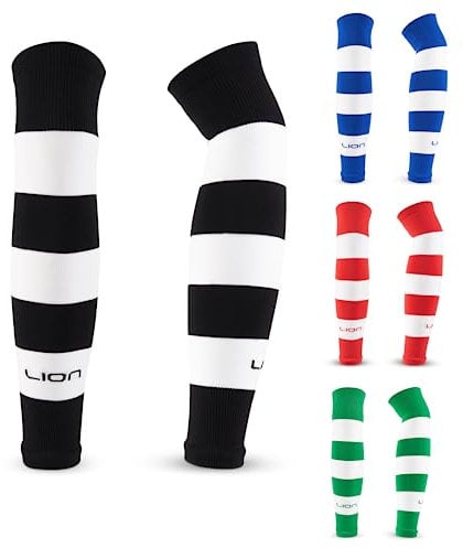 LION SPORTSWEAR Football Sock Sleeves To Accompany Grip Socks - Fits Over Calf/Shin Pads - Variety Of Colours To Match Your Team Kit (Black & White)