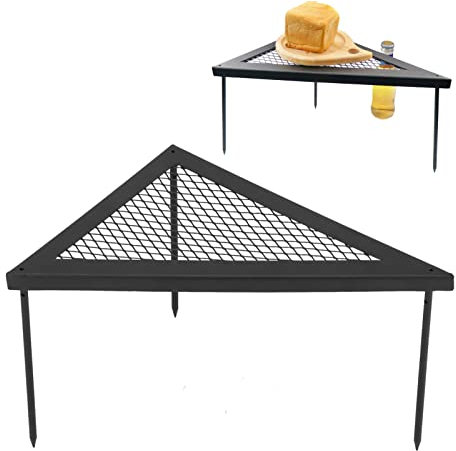Natudeco Parrilla Portátil para Acampar Al Aire Libre, Parrilla De Hierro Forjado para Barbacoa, Trípode, Parrilla para Acampar, Mesa De Red Triangular para Cocina Al Aire Libre