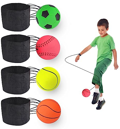 Jastown 4 Piezas Pelotas munequera con Cuerda Elástica,Pelota con Cuerda niños,Bolas de muñeca en una Cuerda,Pelotas Elásticas para La Muñeca Pelotas,Pelotas con Goma Elastica,Wrist Return Balls