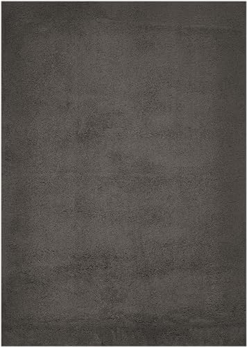 andiamo Teppich San Paolo moderner stilvoller Hochflor Teppich Wohnzimmer Schlafzimmer aus 100% Polyester Florhöhe ca. 27 mm geeignet für Fußbodenheizung geeignet 130 x 190 cm Anthrazit