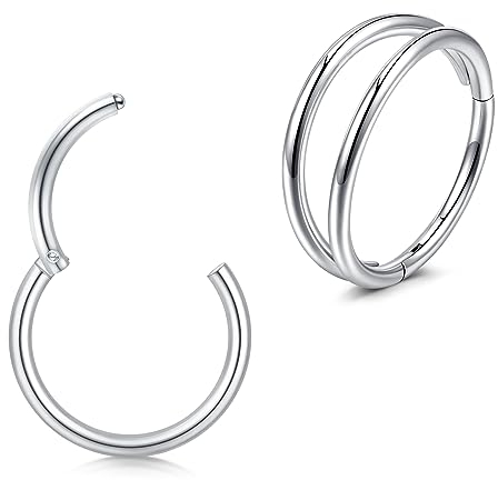 Longita 2 Stück Helix Piercing Ohr Septum Nasenring Ohrpiercing Conch Knorpel Ring Lippenpiercing Silber 16g 6mm