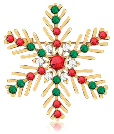 Kiiwah Weihnachten Schneeflocken Brosche, Kristall Strasssteinen Brosche Blume Anstecknadel Pins für Kleidung Party Dekoration(Rotgrün)