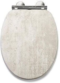 Croydex Cawdor Felxi-Fix Soft Close Toilet Seat - Quick Release Button for Easy Cleaning and Adjustable Hinges with Top and Bottom Fixings Included, Antibacterial Treated Surface (Pale Concrete)
