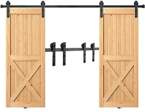 VEVOR Kit de Herrajes para Puertas Corredizas de Granero Riel para Puerta Corrediza de 244 cm para Puertas Dobles Ancho 1,12-1,32 m Espesor 32-45 mm Carga de 150 kg Polea Silenciosa Forma I para Hogar