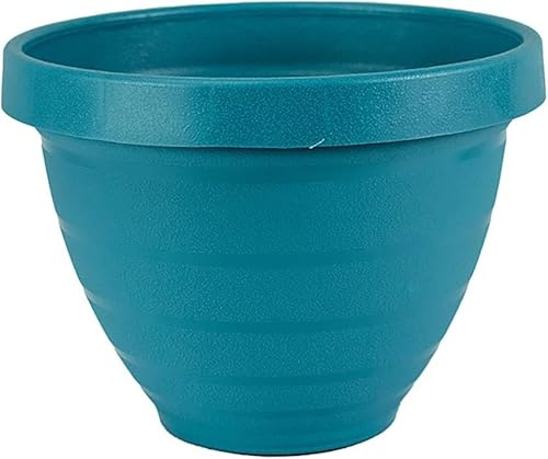 The HC Companies 10 Inch Rings Planter with Self Watering Disk - Lightweight Indoor Outdoor Plastic Plant Pot for Herbs and Flowers, Blue