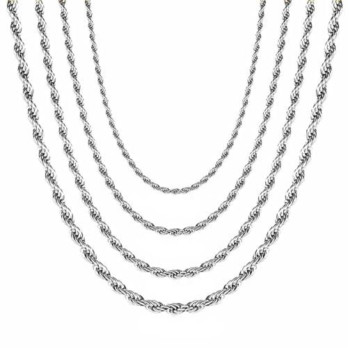 Uwiyo Mens Twist Rope Chain Necklace, 2/3/4mm Silver Rope Chain Stainless Steel Twist Link Chain for Men Women, 18 20 22 24 Length (Silver-3mm, 20)