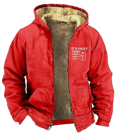 KONG JIMFAN Winterjacke Herren Lammfelljacke Hemd Bügelfrei Herren Jacken Holzfällerhemden Poloshirts Für Herren Herren Dünne Jacke Herrn Jacken Polo Hemden Herren Karierte Jacke Herren(Red,XXL)