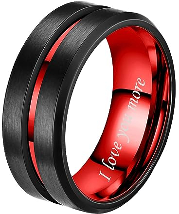 RhanY Custom Promise Rings for Couples Red and Black Engagement Rings for Couples His Hers Wedding Ring Sets Couples Matching Rings Set Rings for Men Women Engagement Rings (Rot-Herr)