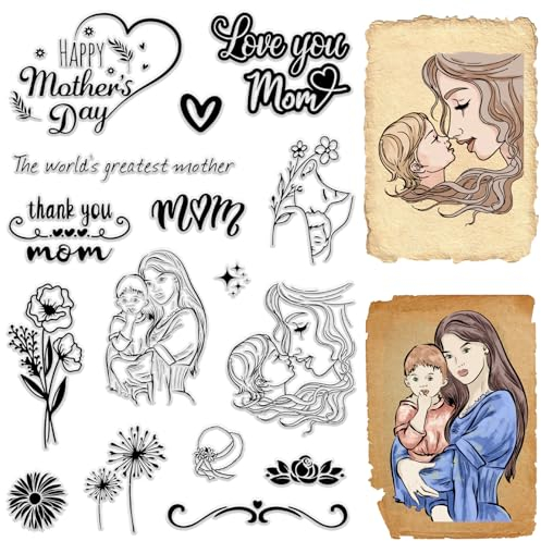 craspire Klare Stempel Zum Muttertag, Liebe Dich, Mutter, Worte, Blume, Wiederverwendbar, Retro, Transparent, Silikon-Stempelsiegel Für Journaling, Kartenherstellung, DIY, Scrapbooking, Fotoalbum