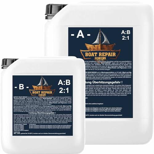 Résine époxy Boat Repair Dipoxy 15 kg Résine de laminage époxy pour réparation de bateaux, construction aéronautique, modélisme, construction de moules, prototypage 2K en fibre de verre avec