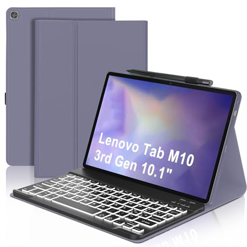 Tastiera con Custodia per Lenovo Tab M10 3rd Gen 10.1, 7 generi di retroilluminazione, Tastiera Italiano Slim Bluetooth Rimovibile per Lenovo Tab M10 3rd Gen TB-328FU/TB-328XU, Viola lavanda
