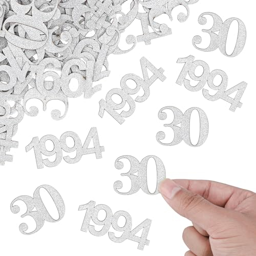 ALEGRE® Streudeko 30 Geburtstag Deko Groß 3,4-5cm, 100 Stück Deko 30 Geburtstag Frau Mann Silber, Konfetti 30. Geburtstag Deko, Tischdeko 30 Geburtstag Frauen Männer,Geburtstagsdeko 30 Luftschlangen