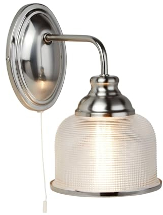 Licht-Erlebnisse Wandleuchte Glas Metall in Silber matt Klar E27 mit Zugschalter H: 24,5 cm klein Jugendstil Wandlampe Küche Wohnzimmer Arbeitsplatzbeleuchtung