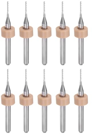 sourcing map 10pcs End Mill Bits 0.8mm Solid Carbide CNC Router Bits Engraving Cutter Tools for PCB Circuit Board Milling Machine Wood Carving, 1/8 Straight Shank