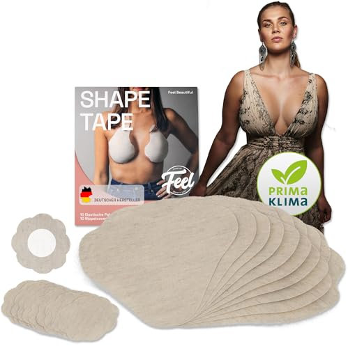Feel Beautiful® Klebe BH inkl. Nippelcover, Set aus 10 Pads Push Up Brust Tape Rückenfrei und Trägerlos Hautfreundliches & Selbstklebendes Boobietape (Größe 1)