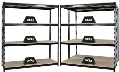 PROREGAL Mega Deal 3X Profi Schwerlastregal Bison, HxBxT 200x180x60cm mit Fachlast 600kg, 4 Fachböden, Schwarz, Steckregal Garagenregal Lagerregal Werkstattregal Weitspannregal