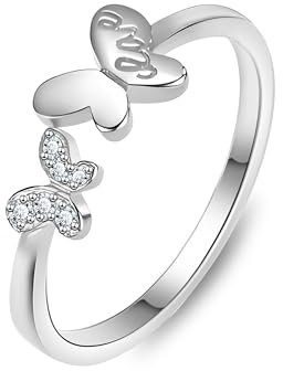 KristLand Schmetterling Ring Sterling Silber Verstellbare Offene Ring mit Cubic Zirkonia Silber Frauen Ring Schmuck Geschenk für Damen Mädchen