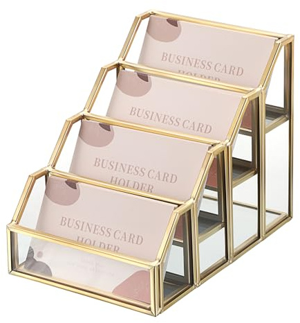 Hipiwe Porte-cartes de visite en verre doré à 4 emplacements pour bureau