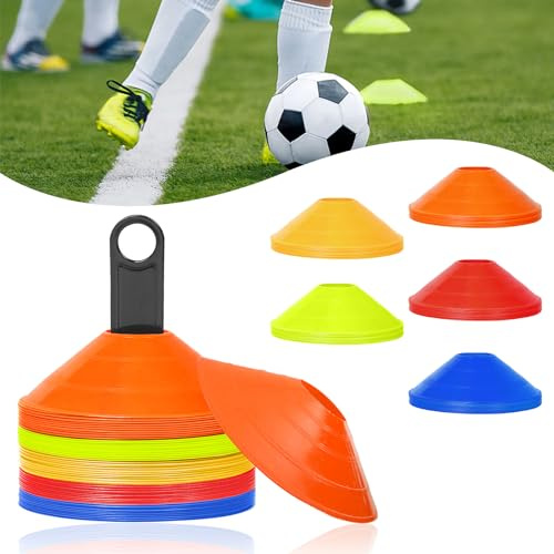 ORHEYA Markierungshütchen Fussball Hütchen Set 50 Stück Sport Hütchen mit Netztasche für Fußball, Hockey, Eislaufen, Handball, Koordinationstrainin