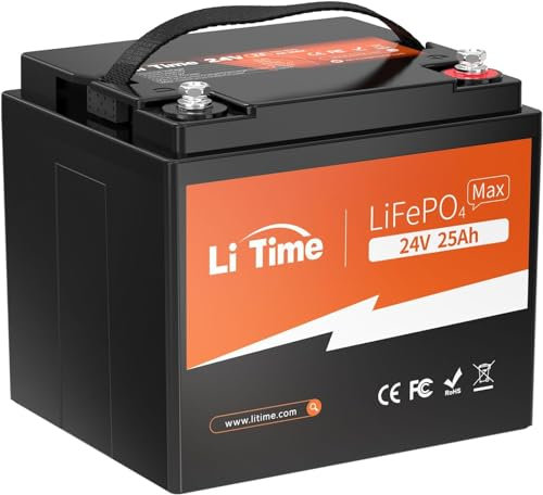 LiTime Batterie al Litio 24V 25Ah, Batteria Lifepo4 con BMS, 640Wh, 10 Anni di Vita, 4000+ Cicli, Batteria Fotovoltaico per Sedie a Rotelle Elettriche Tosaerba Elettrici Campeggio Piccole Attrezzature
