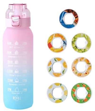 Neu 2024 Trinkflasche mit Geschmack Original Starter Set, 1000ml Luft Wasserflasche mit 7 Geschmackskapseln für Ein Erfrischendes Trinkerlebnis Flasche mit Pods Original (I)