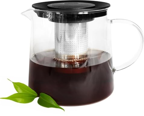 Sendez Teekanne 1,2L mit Edelstahl Sieb aus Borosilikatglas Teebereiter Kanne Glaskanne
