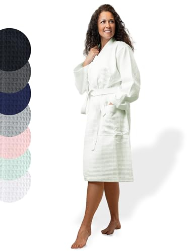 SIEGENTHAL® Damen Bademantel Waffelpique 100% Baumwolle mit Schalkragen Leicht Morgenmantel - Mint L - XL