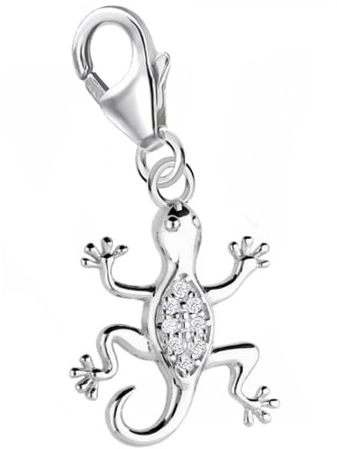 Goldene Hufeisen Charm Anhänger Eidechse 925 Silber Zirkonia Karabiner Echse