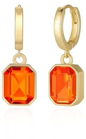 Mesovor Kristall Ohrringe Gold Hängend für Damen, 14 Karat Vergoldet Hypoallergene Ohrhänger Goldene Creolen, Schmuckgeschenke für Familie, Mutter, Schwester, Ehefrau (Orange)