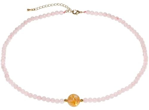 Wizock Spiritual Crystals and Stones Beaded Necklace Citrine Necklaces for Women Wealth Balance Adjustable Birthstone Jewelry Choker (Rose Quartz)