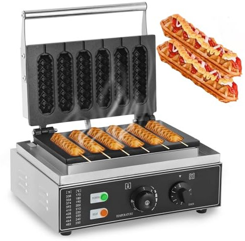 Commercial French Hot Dog Waffle Maker, 1500W Electric Nonstick 6 PCS Corn Dog Iron Machine, Electric Hotdog Cheese Stick Press Iron Machine, 50-300℃ Temp Control, 5-min Timer, for Snack, Kitchen