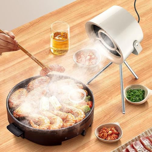 Mini hotte aspirante portable de bureau, hotte aspirante à 3 vitesses avec filtres remplaçables pour fondue de cuisine, barbecue (blanc laiteux + 4 écrans filtrants)