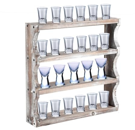 Holz-Schnapsglas-Vitrine, Schnapsgläserhalter, Wandregale | Schnapsglas-Gehäuse, Wandhalterung, Bar-Sammelständer, Schnapsglas-Display, Sammlungsständer, altweiß
