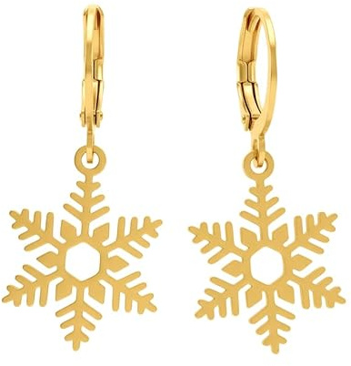 Edelstahl Schneeflocken Ohrringe – Festlicher Winter Weihnachten Schmuck, Geschenk Idee für Damen & Mädchen – Adventsgeschenk, Nikolausgeschenk oder Wichtelgeschenk – Gold Creolen