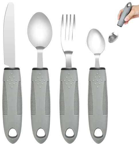 4 Pcs Cutlery for Arthritic Hands,Disability Aids Cutlery for Disabled Hands, Disabled Cutlery for Adults Adaptive Eating Drinking Utensils, Arthritis Aids for Disabled People Elderly Parkinson