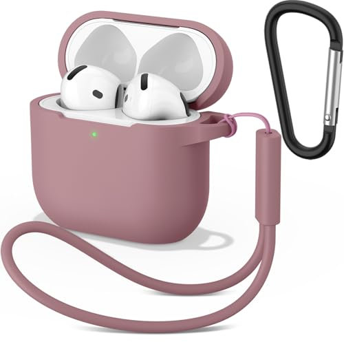 Wanme Funda para AirPods 4 Case, Fundas Protectora Apple AirPods 4 de Silicona Suave, Case Cover Totalmente Resistente Arañazos y Polvo, Estuche Protector con Llavero y Correa de Mano, LED Visible