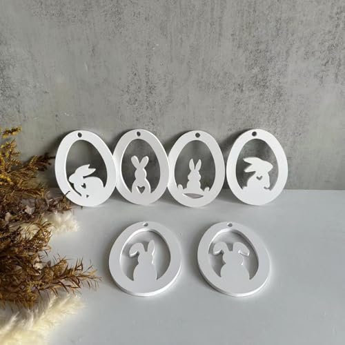 Silikonformen Gießformen Ostern, 6 Stück Silikonform Hase Anhänger Silikonform Ostern Anhänger Osterhase Gießformen Zum Gießen Anhänger Silikonform Osterei Giessformen Silikon Ostern (C)