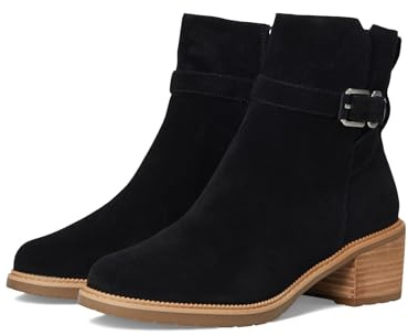 TOMS Hailey Buckle Leather Women's Black Heeled Ankle Boots
