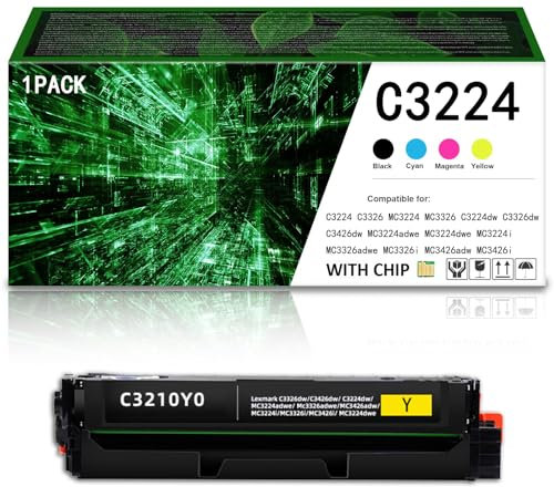 Extra hohe Reichweite, mehrfarbig, 4er-Pack C3224 Tonerkartuschen-Set mit Chip C3210K0 C3210C0 C3210M0 C3210Y0, kompatibel mit Lexmark C3224 MC3224 MC3426 MC3326 C3326 C3426 Drucker,Y-3500 Pages
