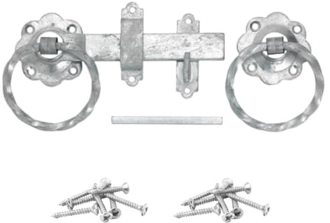 Twisted Ring Gate Latch – Black Japanned or Galvanised Finish | Heavy Duty Steel | Traditional Gate Catch with Fixings | Rust-Resistant | for Garden Gates, Sheds, Doors & Fences (Galvanised Finish)