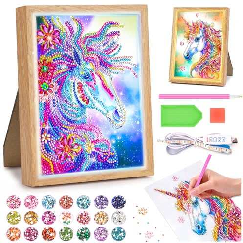 Diamond Painting Kinder Nachtlicht: Einhorn Geschenke Mädchen 5 6 7 8 9 10 11 Jahre, Bastelset Kinder Basteln Mädchen 6-12 Jahre Bilderrahmen Bastelset Geschenk Spielzeug ab 5-6-8-10-12-Jahr-Mädchen
