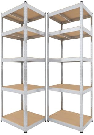 BAUSOKOL Metallregal 180x60x40 cm - 2 STK Verzinkt – 5 MDF Böden – Tragkraft 875kg – Lagerregal, Werkstattregal, Kellerregal, Schwerlastregal