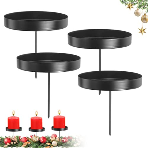 8cm Schwarz Kerzenhalter Adventskranz,4 Stück Kerzenhalter Stumpenkerzen,kerzenständer adventskranz,zum Ort Stecken für Kerzen Weihnachten Deko Tischdeko.